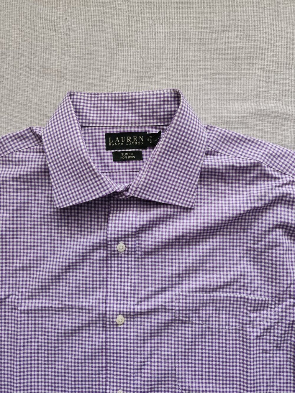 Lauren Ralph Lauren Purple Gingham Slim Fit Non-Iron Dress Shirt 18 34/35